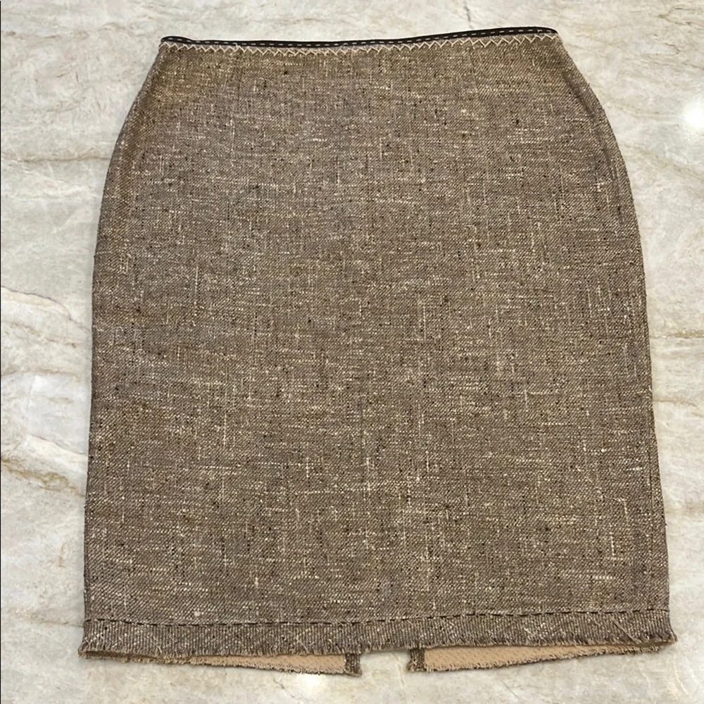VINTAGE ELIE TAHARI | Raw Hem Pencil Skirt‎ | Silk Blend | Brown Tweed | Size 8